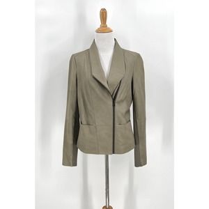 VINCE Leather Jacket Womens Small Light Olive Taupe Asymmetrical Crossover Moto
